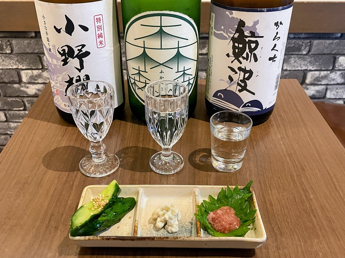 日本酒3種類とおつまみ3種類