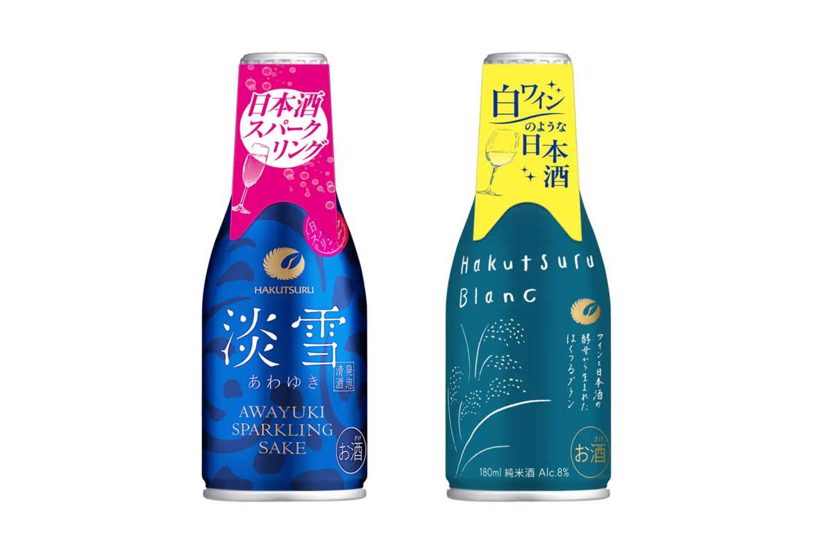 「白鶴 淡雪スパークリング ボトル缶 175ml」と「Hakutsuru Blanc ボトル缶 180ml」