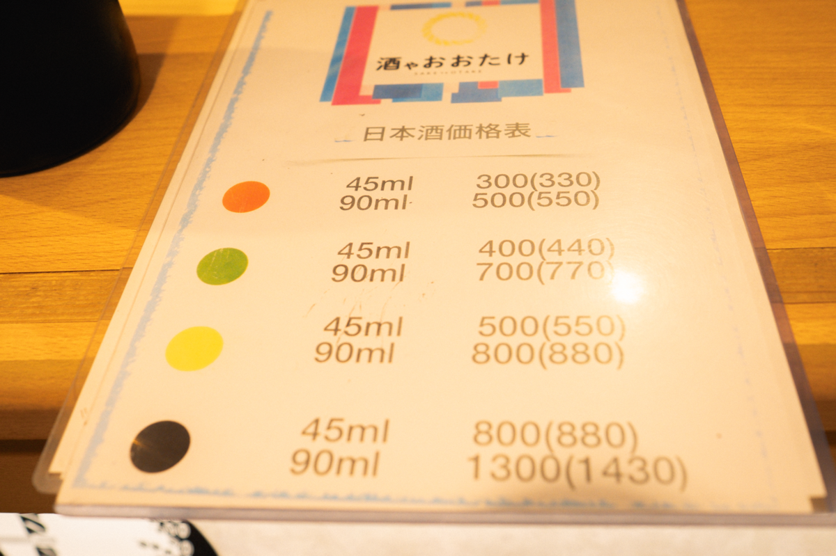 「酒やおおたけ」日本酒価格表
