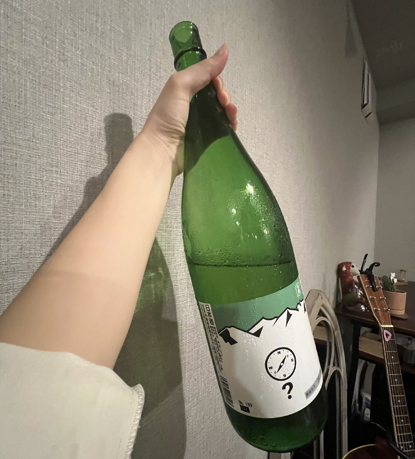 手に持った日本酒の瓶