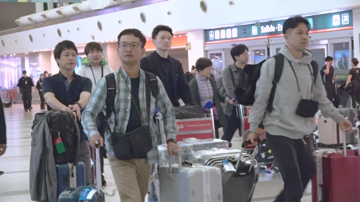 空港でキャリーケースを持つ団体