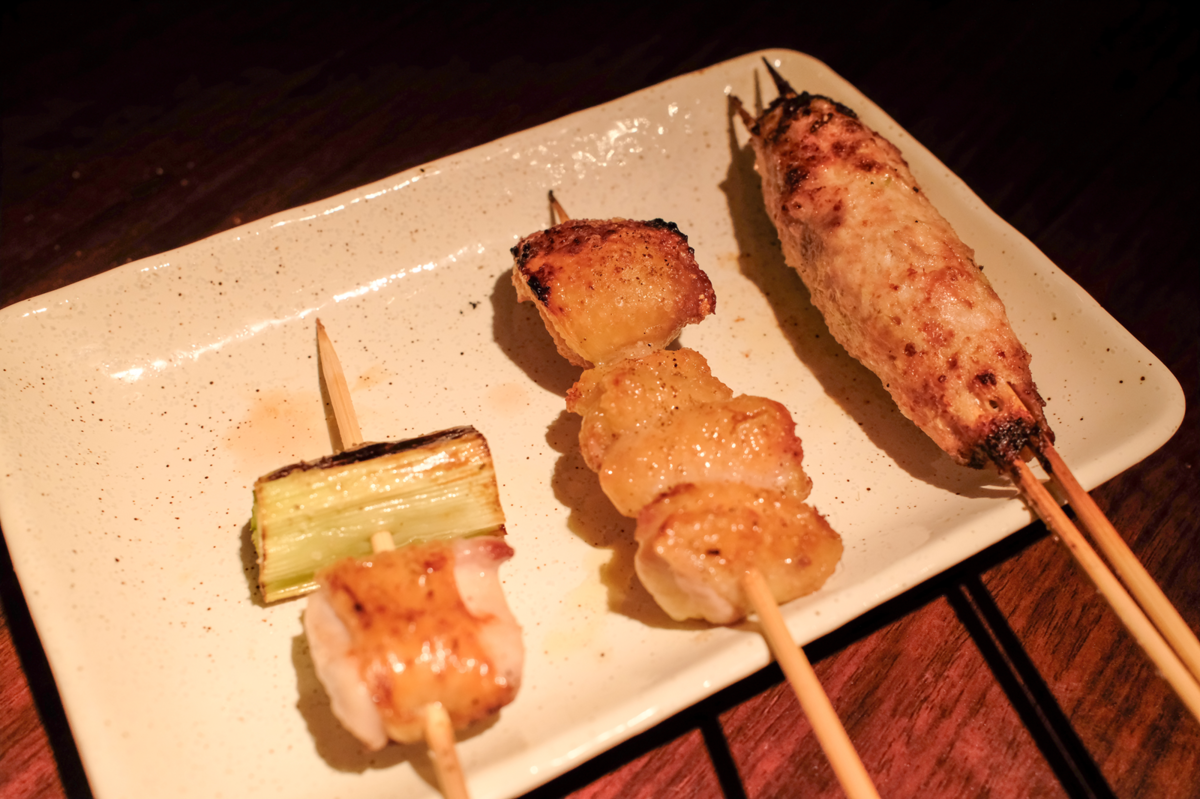 晩酌セットの串焼き3種