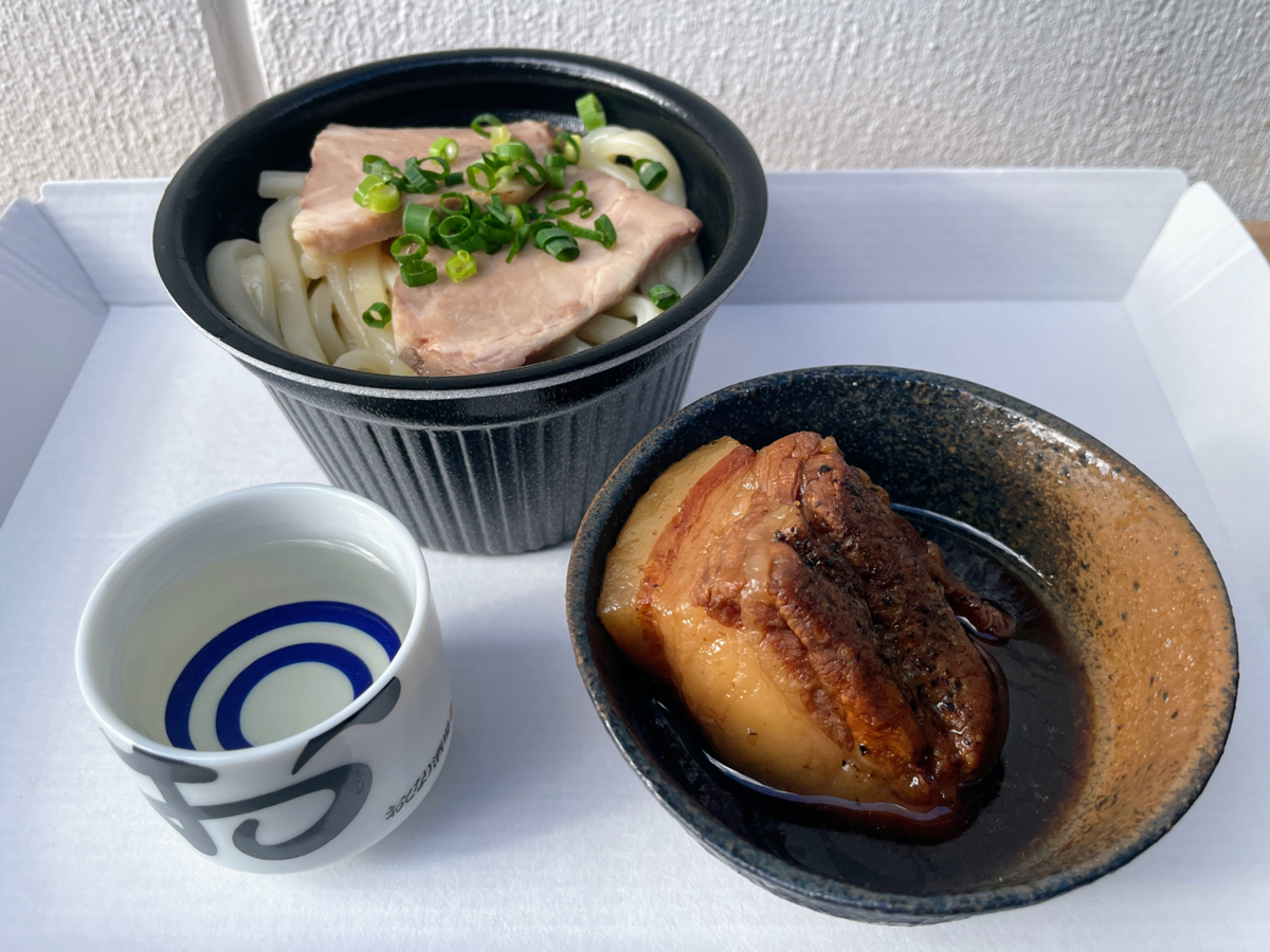 敷嶋、豚の角煮、油うどん