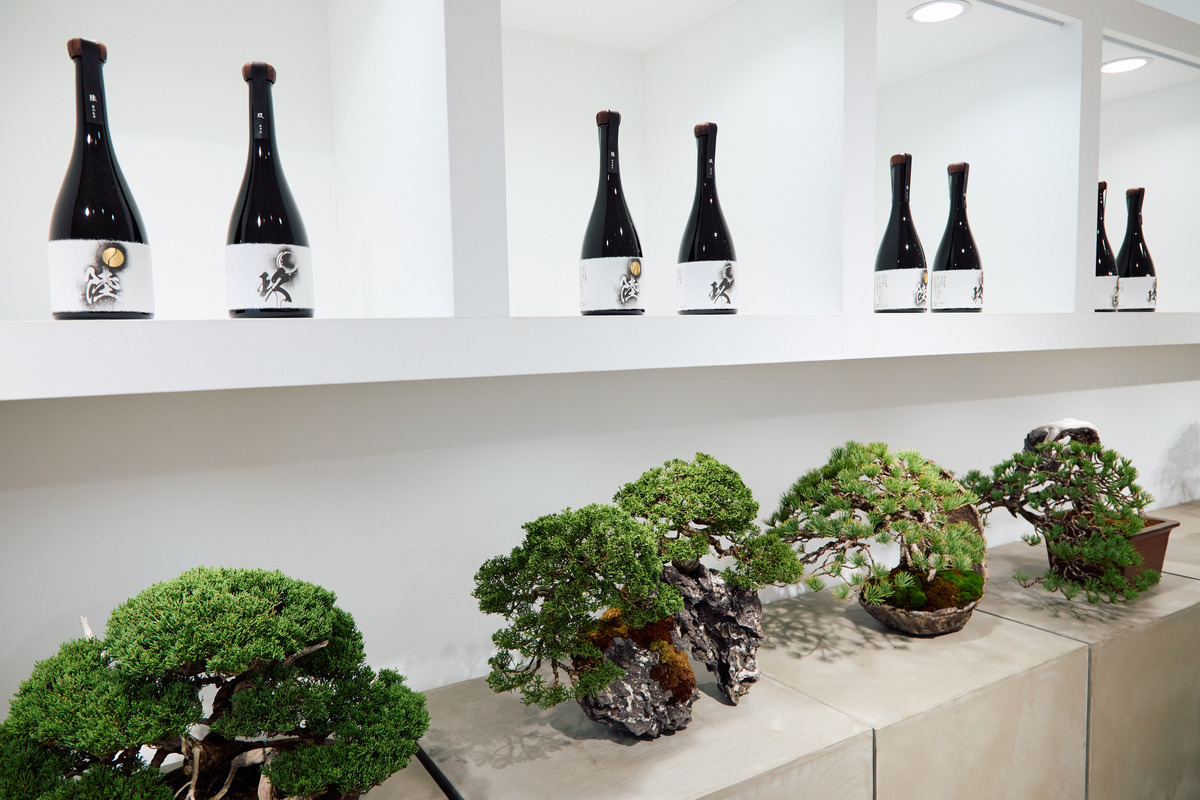 日本酒が棚に並ぶ様子